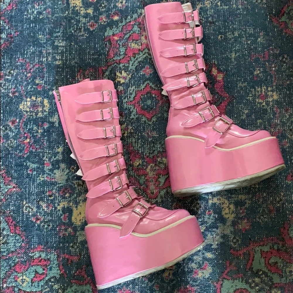 ❣️Sold❣️Pink Demonia Trinity Knee High Boots 8M - Picture 7 of 8